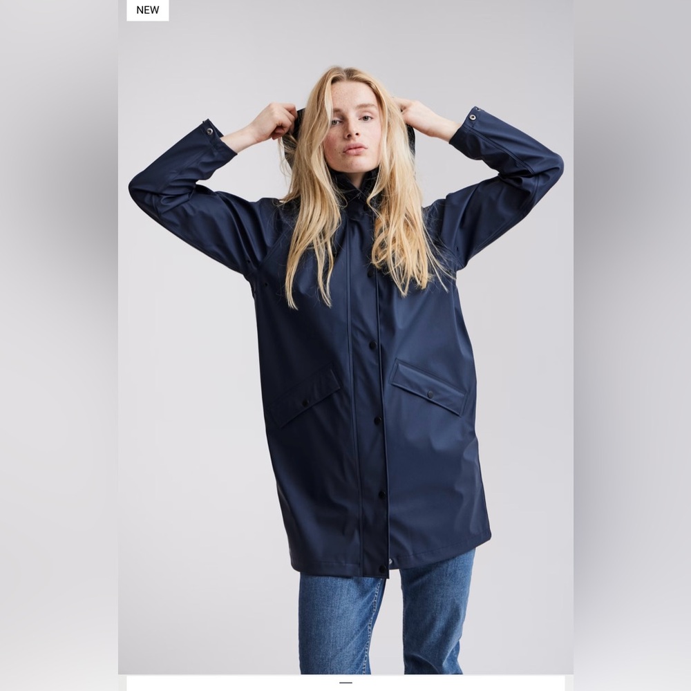 Women's Navy Hooded Raincoat